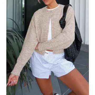 Cioatin Women Y2K Open Front Button Down Crop Cardigan