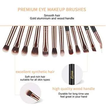 MSQ Eye Makeup Brushes 12pcs Rose Gold Eyeshadow Makeup Brushes Set with Soft Synthetic Hairs & Real Wood Handle for Eyeshadow, Eyebrow, Eyeliner, Blending(without bag)