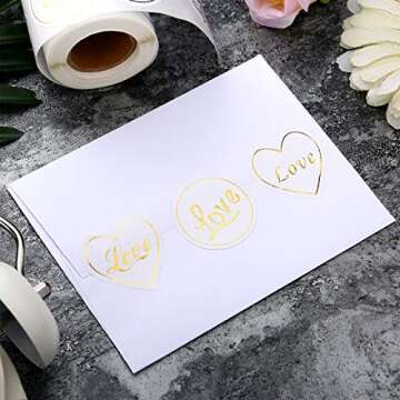 600 Pieces Wedding Love Stickers Sealing Label Stickers Round Clear Stickers with Gold Love Pattern for Wedding Party Invitation, Greeting Cards and Party Supplies