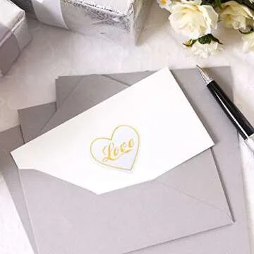 600 Pieces Wedding Love Stickers Sealing Label Stickers Round Clear Stickers with Gold Love Pattern for Wedding Party Invitation, Greeting Cards and Party Supplies