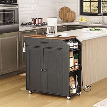 HOOBRO Kitchen Island with Power Outlet, Kitchen Storage Island with Spice Rack and Drawer, Rolling ...