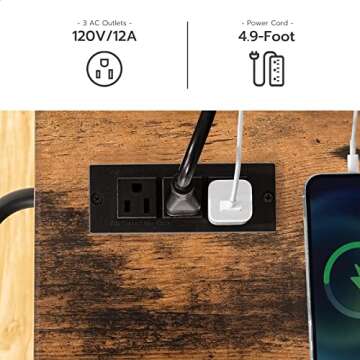 HOOBRO Kitchen Island with Power Outlet, Kitchen Storage Island with Spice Rack and Drawer, Rolling Kitchen Cart on Wheels, for Home, Kitchen and Dining Room, Rustic Brown and Black