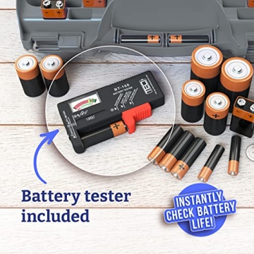 Battery Organizer Case with Tester - Store Up to 180 Batteries