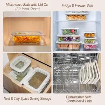 Urban Green Glass Food Storage Containers with Glass Lids, Microwave Safe Glass Food Container Set, Airtight Glass Food Container Set, LeakProof, 100% Plastic Free, White Color, 4pack