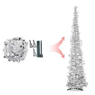 Artificial Christmas Tree Metal Stand, Glittery Tinsel Christmas Tree, 47inch Collapsible Xmas Trees with Plump Sequin for Holiday Decor - Easy to Assemble (Silver)
