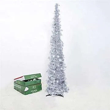 Artificial Christmas Tree Metal Stand, Glittery Tinsel Christmas Tree, 47inch Collapsible Xmas Trees with Plump Sequin for Holiday Decor - Easy to Assemble (Silver)