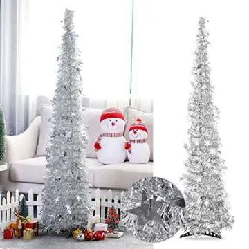 Artificial Christmas Tree Metal Stand, Glittery Tinsel Christmas Tree, 47inch Collapsible Xmas Trees with Plump Sequin for Holiday Decor - Easy to Assemble (Silver)