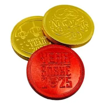 Foiled Again! 2025 Lunar New Year Chocolate Coins - Year of the Snake - Gold and Red Foil - Prosperity and Good Fortune Gift - Pure Belgian Chinese New Year Red Envelope Fill