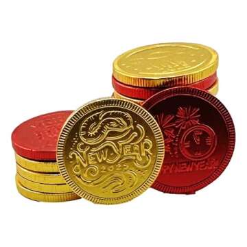 Foiled Again! 2025 Lunar New Year Chocolate Coins - Year of the Snake - Gold and Red Foil - Prosperity and Good Fortune Gift - Pure Belgian Chinese New Year Red Envelope Fill