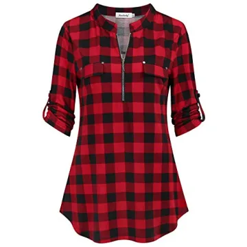 Ninedaily Women’s Christmas Plaid Tunic Tops - Casual Fall Fashion