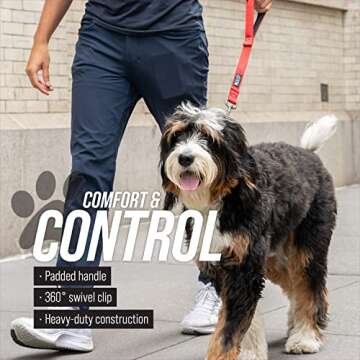 Leash Boss Short Dog Leash for Dog Training | Padded Traffic Handle Short Leash for Dog Training, Total Comfort When Dog Walking | Traffic Leash for Dogs Large, Medium, Small | Short Nylon Dog Lead