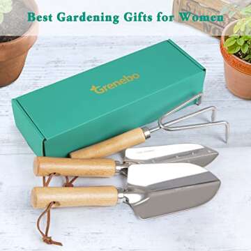 Garden Tool Set, 3 Pieces Stainless Steel Heavy Gardening Kit Including Hand Shovel, Transplant Shov...