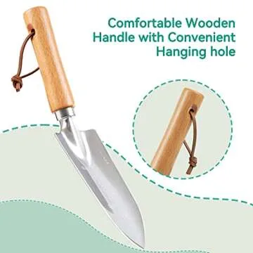 Garden Tool Set, 3 Pieces Stainless Steel Heavy Gardening Kit Including Hand Shovel, Transplant Shovel and Hand Rake with Ergonomic Wooden Handle, Ideal Gardening Gifts for Women.
