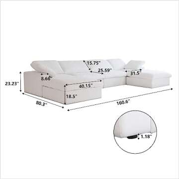 JACH U-Shaped Cloud Couches for Living Room, 6-Seats Modular Convertible Sectional Sofas, Cushion Covers Removable, Comfy Sectional Couch with Chaise Ottomans for Living Room Apartment (White)
