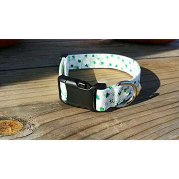 Green Shamrock on White Dog Collar - Puppy St. Patrick's Day Saint Patty Fabric Adjustable Irish Lucky Glitter (XS- Toy Dog)