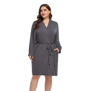 Plus Size Robes for Women Short Modal Knit Maternity Robes Plus Size Soft Kimono Robes Sleepwear, Dark Grey