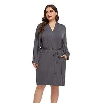 Plus Size Robes for Women Short Modal Knit Maternity Robes Plus Size Soft Kimono Robes Sleepwear, Dark Grey