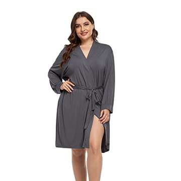 Plus Size Robes for Women Short Modal Knit Maternity Robes Plus Size Soft Kimono Robes Sleepwear, Dark Grey