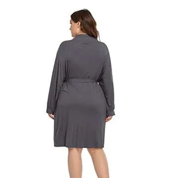 Plus Size Robes for Women Short Modal Knit Maternity Robes Plus Size Soft Kimono Robes Sleepwear, Dark Grey