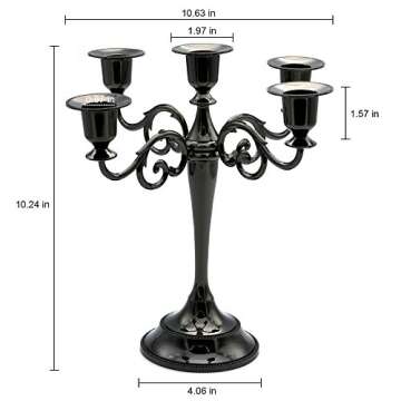 5 Candle Metal Candelabra Candlestick Holders 10.24 inch Tall Candle Holder Wedding Event Candelabra（Black）