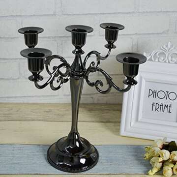 5 Candle Metal Candelabra Candlestick Holders 10.24 inch Tall Candle Holder Wedding Event Candelabra（Black）