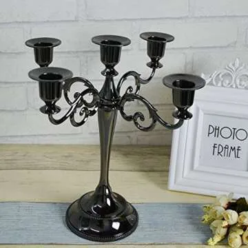 5 Candle Metal Candelabra Candlestick Holders 10.24 inch Tall Candle Holder Wedding Event Candelabra（Black）