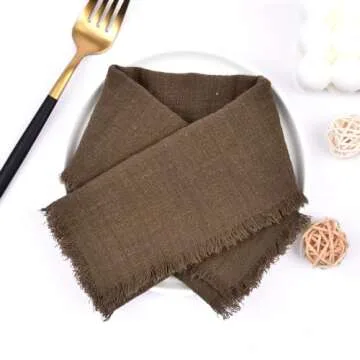 Joanlody Coffee 10 Pack Handmade Cloth Napkins Cotton Linen Easter Spring Napkins with Fringe Rustic...