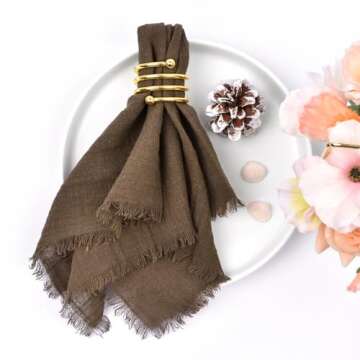 Joanlody Coffee 10 Pack Handmade Cloth Napkins Cotton Linen Easter Spring Napkins with Fringe Rustic Bulk Dinner Napkins for Wedding Party Baby Shower Table Decor