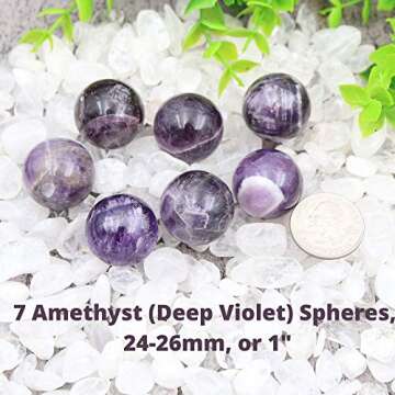 Nature Wonders Crystal Ball Sphere Amethyst (Deep Violet) 7 Spheres 1”, 24-26mm for Reiki, Energy ...