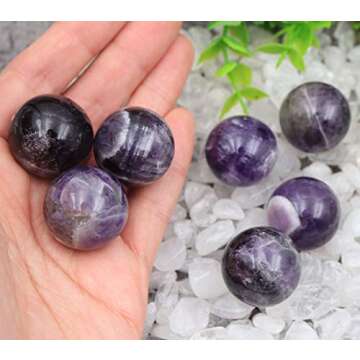 Nature Wonders Crystal Ball Sphere Amethyst (Deep Violet) 7 Spheres 1”, 24-26mm for Reiki, Energy Healing, Meditation, Palm Stones, TouchStones