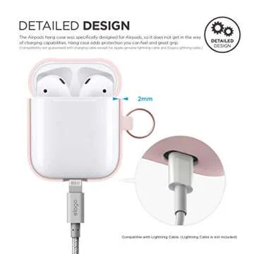 elago Silicone Case with Keychain Compatible with Apple AirPods Case 1 & 2, Front LED Visible, Supports Wireless Charging, Protective Silicone [Lovely Pink]