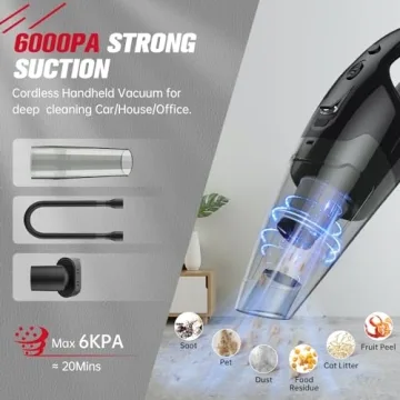 BSRCO Handheld Vacuum Cordless, Lightweight 1.65 lbs Car Vacuum, USB Charge, LED Light, Washable HEPA Filter, Dust Buster for Car, Home, and Pet Hair