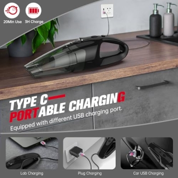 BSRCO Handheld Vacuum Cordless, Lightweight 1.65 lbs Car Vacuum, USB Charge, LED Light, Washable HEPA Filter, Dust Buster for Car, Home, and Pet Hair