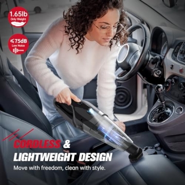 BSRCO Handheld Vacuum Cordless, Lightweight 1.65 lbs Car Vacuum, USB Charge, LED Light, Washable HEPA Filter, Dust Buster for Car, Home, and Pet Hair