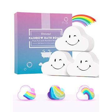 Rainbow Bath Bombs Gift Set, Ribivaul XXXL Size 6.5oz Handmade Bath Bombs with Natural Ingredients, Cloud Bath Bomb with Rich Bubbles for Kids/Women, Great Gift Idea for Mother's Day, Birthday