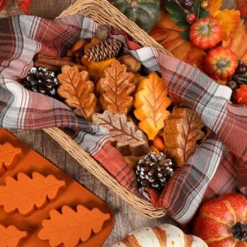 Webake Fall Silicone Molds Maple Leaf Cake Mold, Harvest Cakelet Pan for Autumn Treats, Halloween, Thanksgiving, 2Pcs