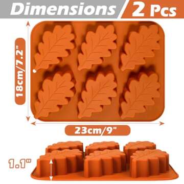 Webake Fall Silicone Molds Maple Leaf Cake Mold, Harvest Cakelet Pan for Autumn Treats, Halloween, Thanksgiving, 2Pcs