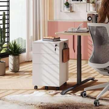 DEVAISE Elegant 3 Drawer Rolling File Cabinet with Lock for Home Office