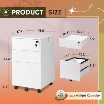 DEVAISE Lockable Rolling File Cabinet for Home Office