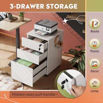 DEVAISE Lockable Rolling File Cabinet for Home Office