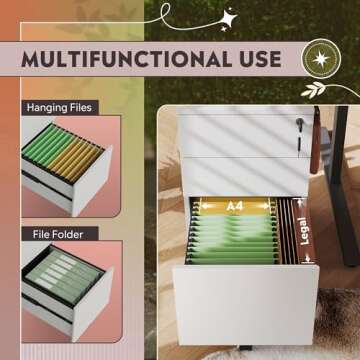 DEVAISE Lockable Rolling File Cabinet for Home Office