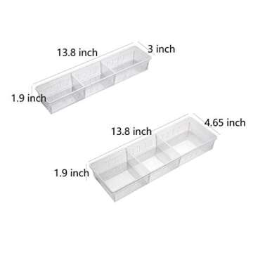 Chris.W Desk Drawer Organizer Tray with Adjustable Dividers, Multi-Drawers for Makeups, Utensil, Pens, Flatware and Junks - Set of 4 (2 Large + 2 Small),13.8 Inch Length