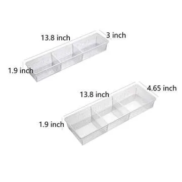 Chris.W Desk Drawer Organizer Tray with Adjustable Dividers, Multi-Drawers for Makeups, Utensil, Pens, Flatware and Junks - Set of 4 (2 Large + 2 Small),13.8 Inch Length