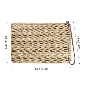 FENICAL Straw Clutch Bag Bohemian Zipper Wristlet Summer Beach Handbag for Women Girls
