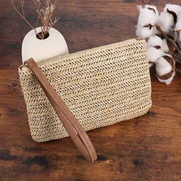 FENICAL Straw Clutch Bag Bohemian Zipper Wristlet Summer Beach Handbag for Women Girls