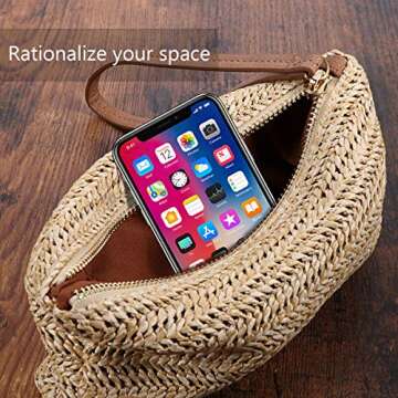FENICAL Straw Clutch Bag Bohemian Zipper Wristlet Summer Beach Handbag for Women Girls