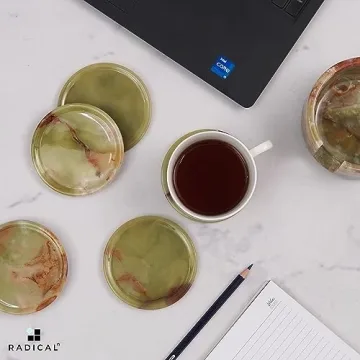 Radicaln 3.5" Green Onyx Marble Coaster Set - Elegant and Durable