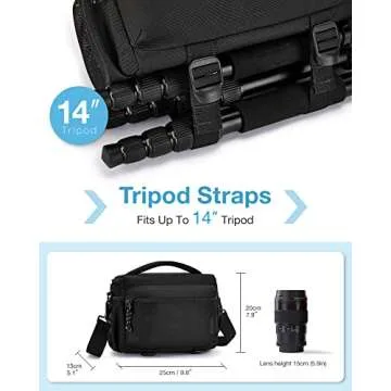 BAGSMART Small Camera Bag for Photographers, Compact Camera Shoulder Bags for DSLR/SLR/Mirrorless Cameras, Waterproof Crossbody Camera Case with Tripod Holder, Black