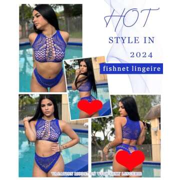 Avidlove Sexy Lingerie for Women Fishnet Lingerie Sets Blue Lingerie for Women Two Piece Lingerie Exotic Lingerie Sets