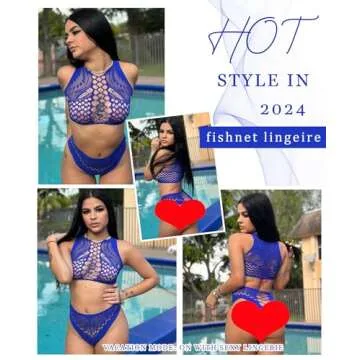 Avidlove Sexy Lingerie for Women Fishnet Lingerie Sets Blue Lingerie for Women Two Piece Lingerie Exotic Lingerie Sets